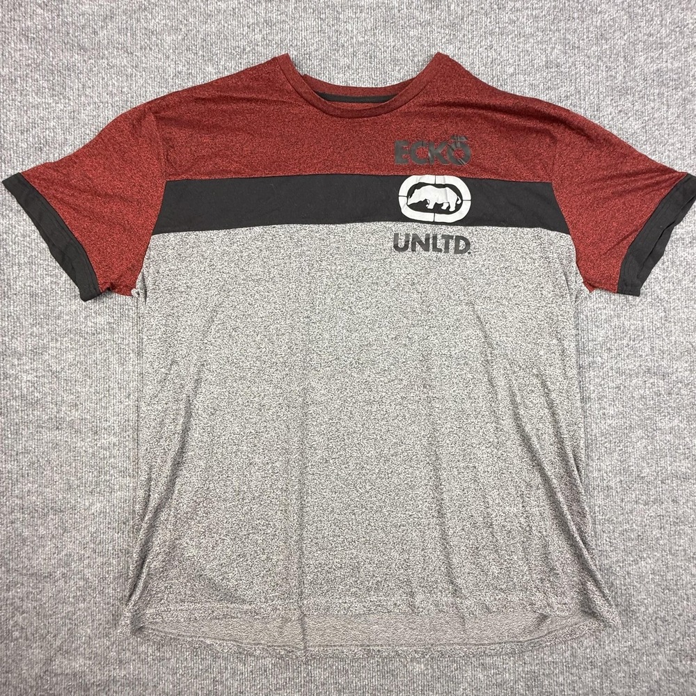 Ecko Unltd Shirt Mens 4XL Red Gray Colorblock Rhino Logo Graphic Tee Streetwear